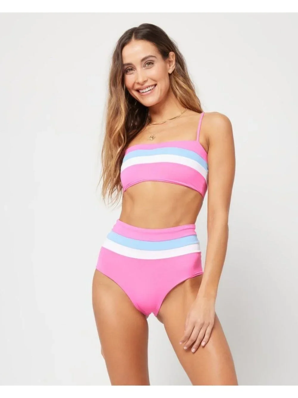L*Space Portia Stripe Bikini Bottoms in Bubblegum Pink White Aura XLarge New